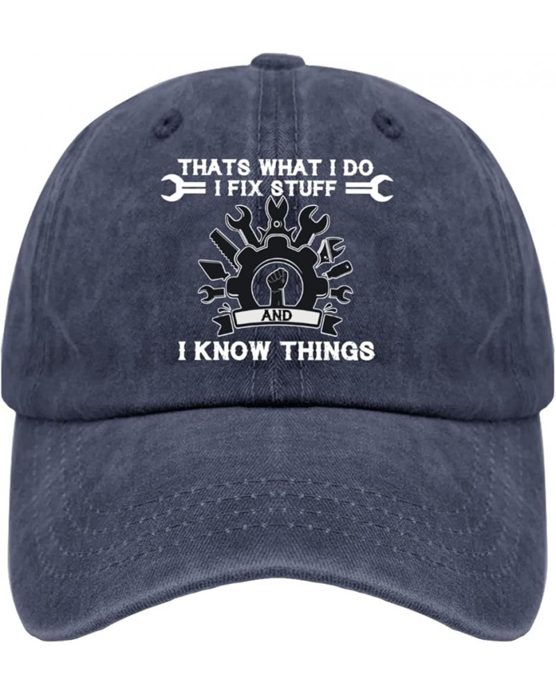 I Fix Stuff and I Know Things Trucker Hat Cute Hat Womens Sun Hat Gifts for Dad Beach Hats Navy Blue $10.12 Bucket Hats