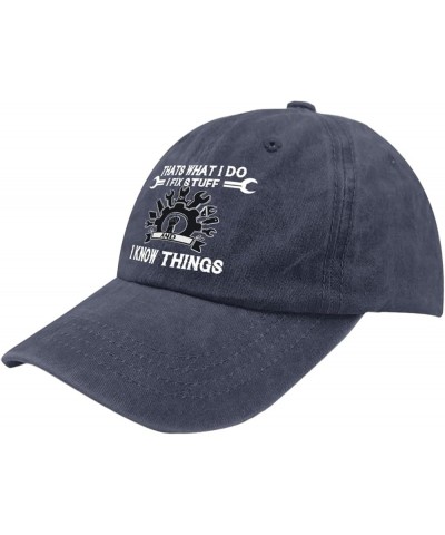 I Fix Stuff and I Know Things Trucker Hat Cute Hat Womens Sun Hat Gifts for Dad Beach Hats Navy Blue $10.12 Bucket Hats