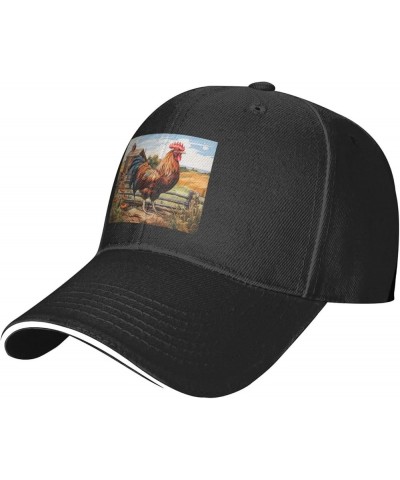 Rooster On Wood in Farmland Print Sandwich Baseball Cap, Unisex Baseball Cap, Casual Sandwich Baseball Cap Black $10.86 Baseb...