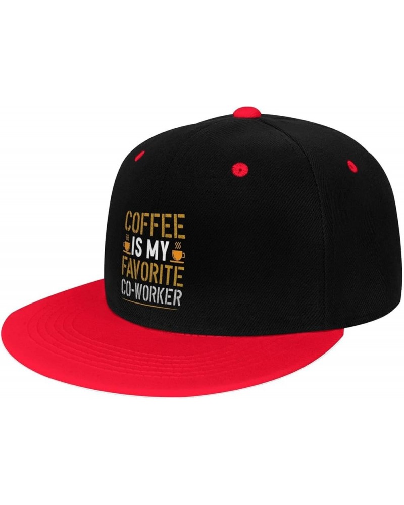 Coffee is My Favorite Co Worker Snapback Hat for Men Women Baseball Cap Trucker Flat Bill Hats Dad Caps Red $10.42 Baseball Caps