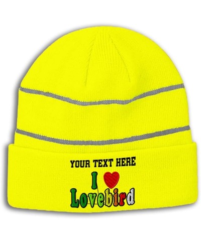 Custom Reflective Beanie I Love Lovebird High Visibility Running Gear Skull Cap for Men & Women 1 Size Neon Yellow Personaliz...