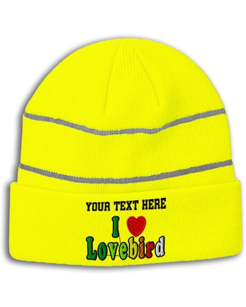 Custom Reflective Beanie I Love Lovebird High Visibility Running Gear Skull Cap for Men & Women 1 Size Neon Yellow Personaliz...