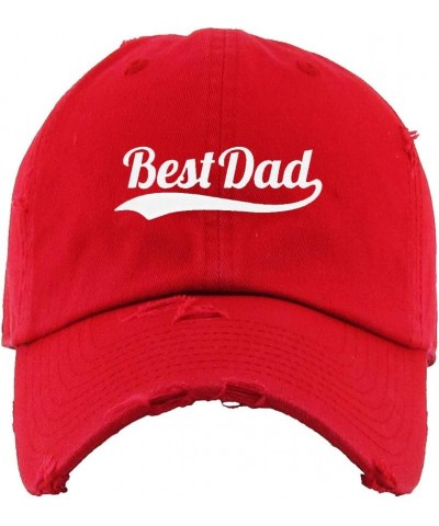 Best Dad Dad Vintage Baseball Cap Embroidered Cotton Adjustable Distressed Dad Hat Red $11.75 Baseball Caps