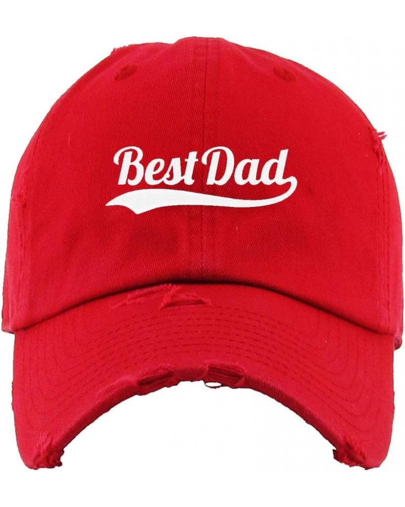 Best Dad Dad Vintage Baseball Cap Embroidered Cotton Adjustable Distressed Dad Hat Red $11.75 Baseball Caps