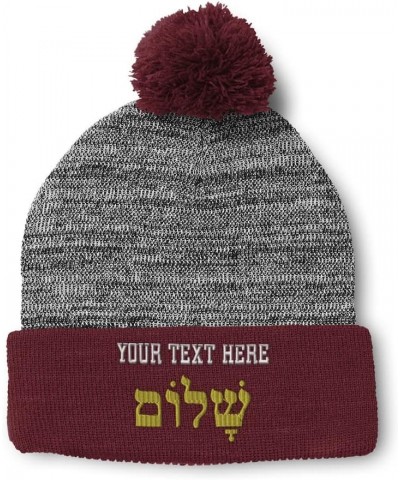 Custom Pom Pom Beanies for Women Shalom in Hebrew Gold Embroidery Skull Cap Winter Hats for Men 1 Size Heather Gray Burgundy ...