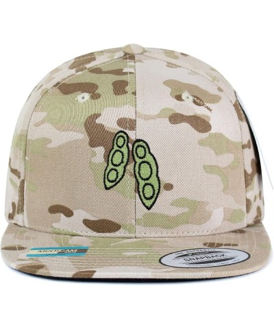 Pea Pod Embroidered Yupoong Flat Bill 6 Panel Snapback Hat Fruit Desert Camo $14.09 Baseball Caps