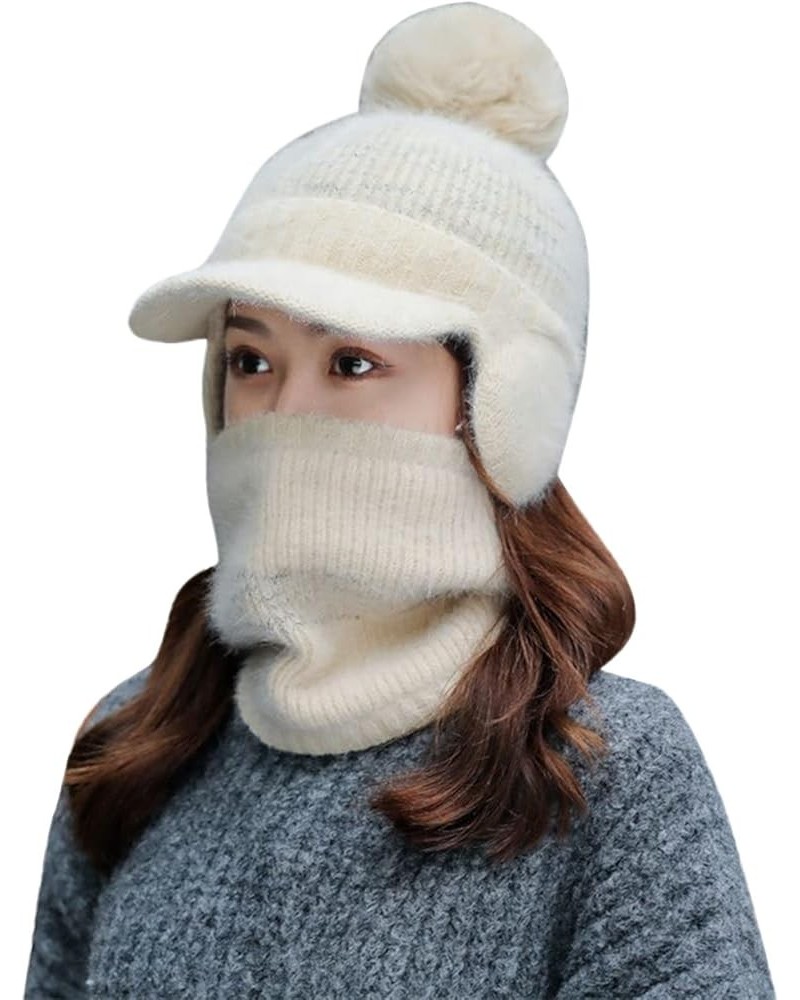 Women's Cable Knitted Visor Winter Hat with Brim Lined Baseball Cap Valentines Day White $9.83 Skullies & Beanies