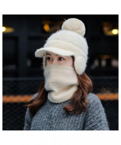 Women's Cable Knitted Visor Winter Hat with Brim Lined Baseball Cap Valentines Day White $9.83 Skullies & Beanies