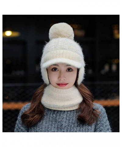 Women's Cable Knitted Visor Winter Hat with Brim Lined Baseball Cap Valentines Day White $9.83 Skullies & Beanies