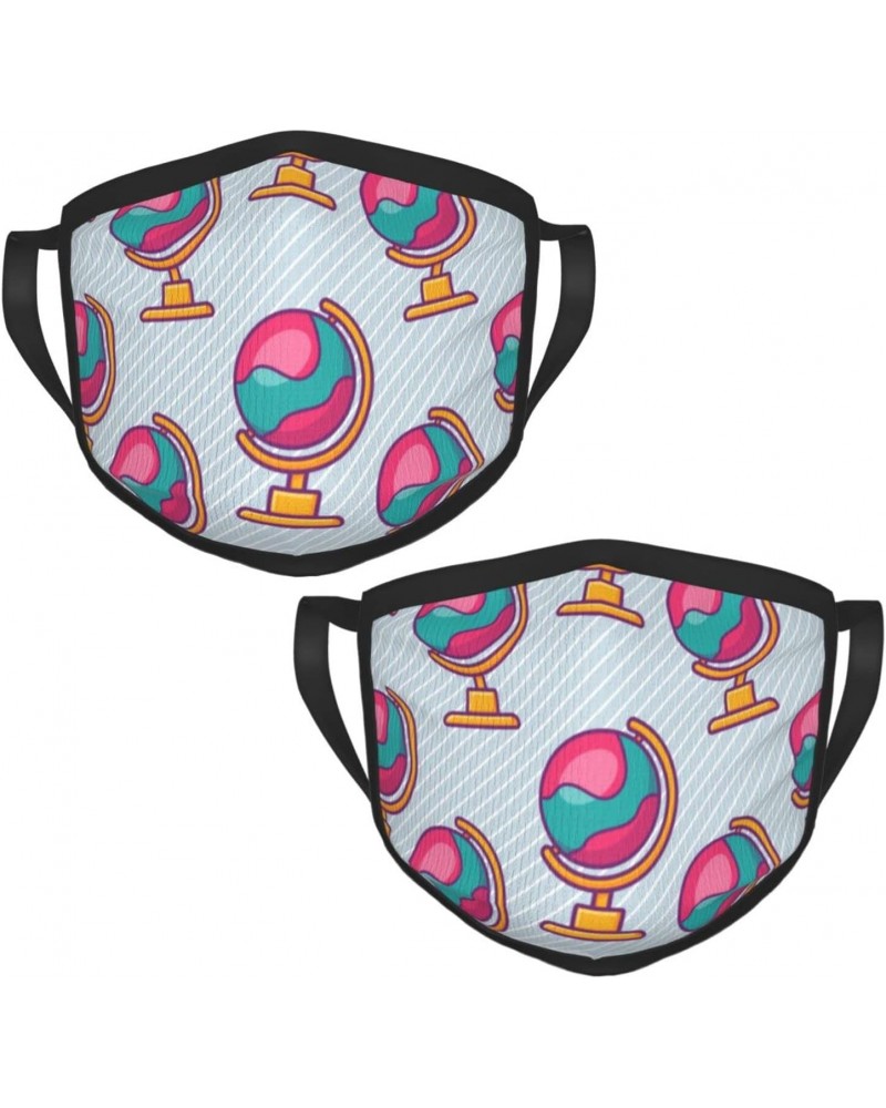 Globe Seamless Pattern Face Mask 2 Pcs Face Cover Reusable Washable Breathable for Men Women Balaclavas Bandanas Black $9.72 ...