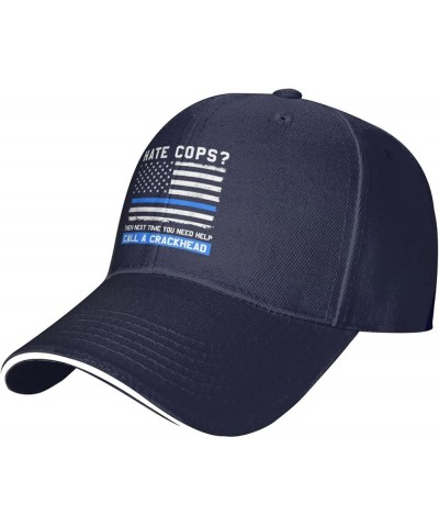 Thin Blue Line Police America Flag Men Womens Sandwich Hat Classic Adjustable Trucker Hat Dad Hat Black Navy Blue $13.72 Base...