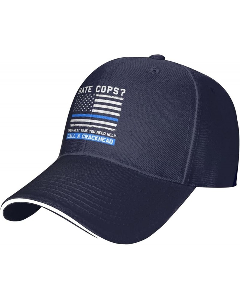 Thin Blue Line Police America Flag Men Womens Sandwich Hat Classic Adjustable Trucker Hat Dad Hat Black Navy Blue $13.72 Base...