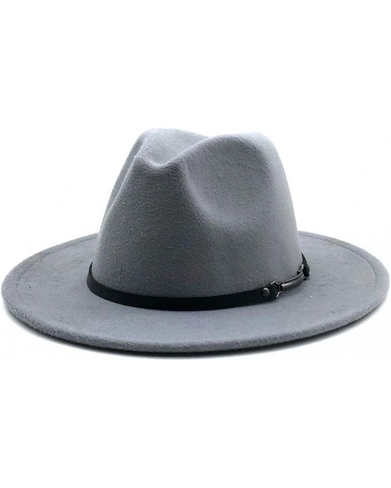 Women Men Woolen Fedora Hat with Leather Ribbon Gentleman Lady Wide Brim Jazz Church Panama Cap Gray $19.85 Fedoras