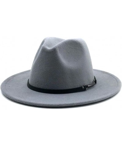 Women Men Woolen Fedora Hat with Leather Ribbon Gentleman Lady Wide Brim Jazz Church Panama Cap Gray $19.85 Fedoras