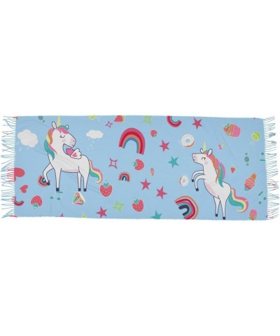 Acpiggto Women Warm Scarf Unicorn Animal Cute Rainbow Stars Strawberry Blue Winter Shawl Faux Cashmere Scarves for Wedding Ev...