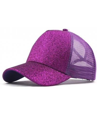 Womens and Mens Baseball Cap Sparkling Trucker Ponytail-Visor Hats for Traveling Hiking Outdoor Activities J1-purple $8.54 Su...