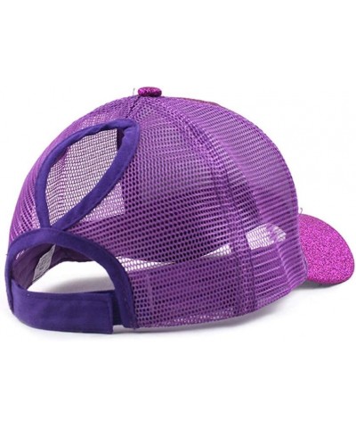 Womens and Mens Baseball Cap Sparkling Trucker Ponytail-Visor Hats for Traveling Hiking Outdoor Activities J1-purple $8.54 Su...