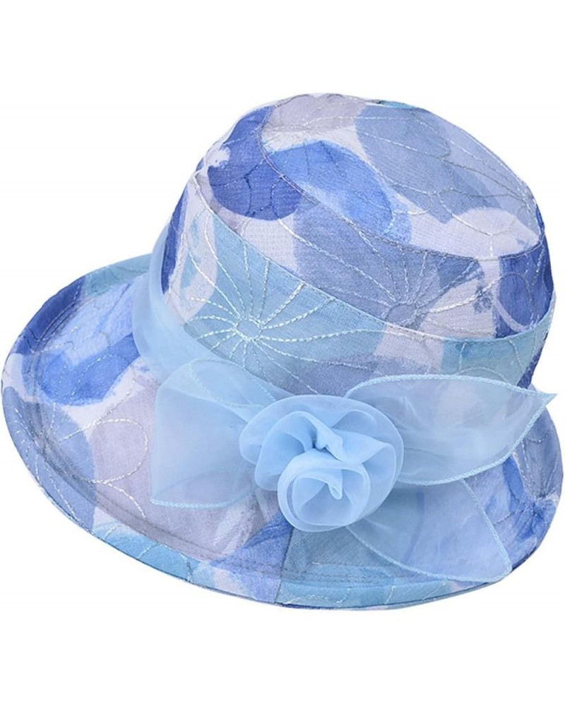 Trendy Womens Sun Hats Breathable Summer 2023 Flower Derdy Party Sun Protection Foldable Wide Brimmed Fashionable Blue $11.59...