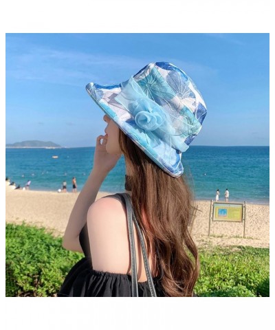 Trendy Womens Sun Hats Breathable Summer 2023 Flower Derdy Party Sun Protection Foldable Wide Brimmed Fashionable Blue $11.59...