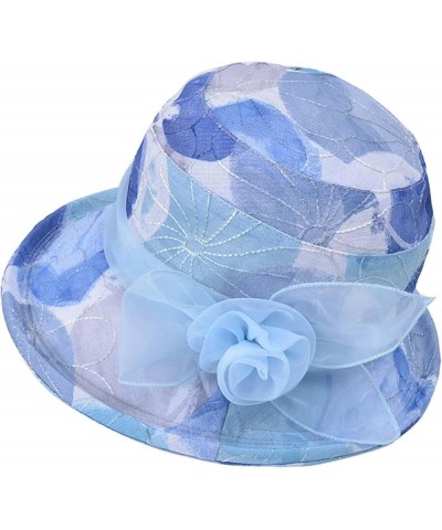 Trendy Womens Sun Hats Breathable Summer 2023 Flower Derdy Party Sun Protection Foldable Wide Brimmed Fashionable Blue $11.59...