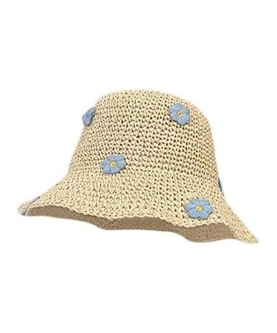 Womens Wide Brim Straw Hat Fedora Summer Beach Sun Hat Fashion Straw Hat for Women Casual Outdoor Vacation Hat Blue Flower $1...