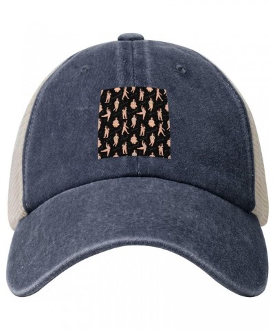 Fat Girl Seamless Pattern Baseball Cap for Women Mens Trucker hat Mesh Caps Dad Hat Navy Blue $12.09 Baseball Caps