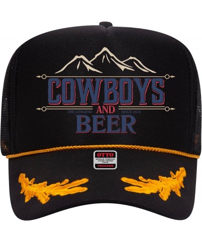 Cowboys and Beer V2 Trucker Hat - Premium Snapback for Men and Women - Cowgirl Western Beer Country Trendy Black/Oak Leaves $...