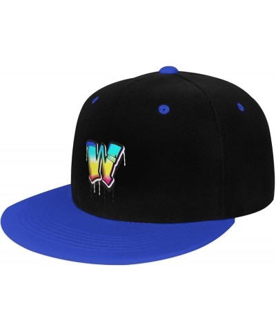 Color Letter W Snapback Hat for Men Women Baseball Cap Trucker Flat Bill Hats Dad Caps Blue $12.60 Baseball Caps