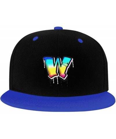 Color Letter W Snapback Hat for Men Women Baseball Cap Trucker Flat Bill Hats Dad Caps Blue $12.60 Baseball Caps