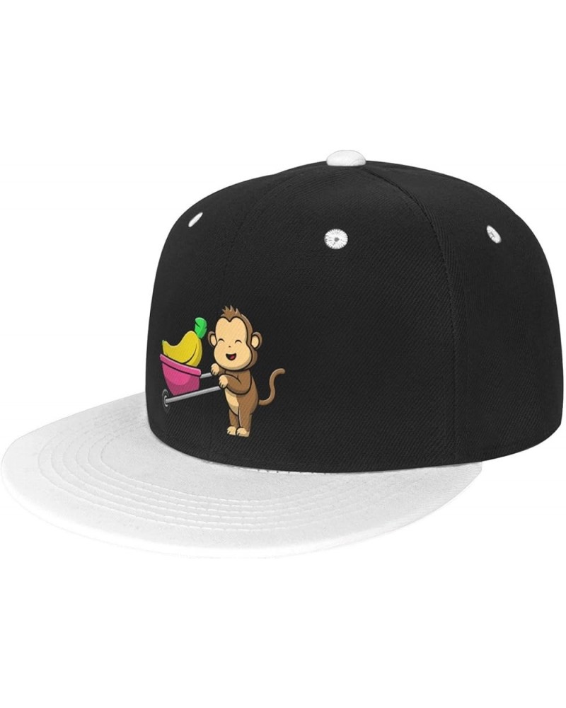 Cute Monkey Pushing Banana Baseball Cap for Men Women Snapback Hat Adjustable Flat Bill Hats White $13.10 Baseball Caps