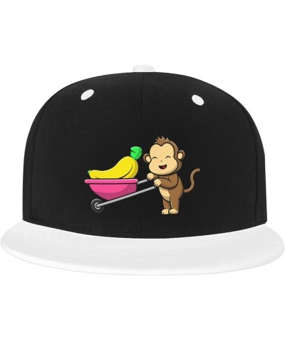 Cute Monkey Pushing Banana Baseball Cap for Men Women Snapback Hat Adjustable Flat Bill Hats White $13.10 Baseball Caps