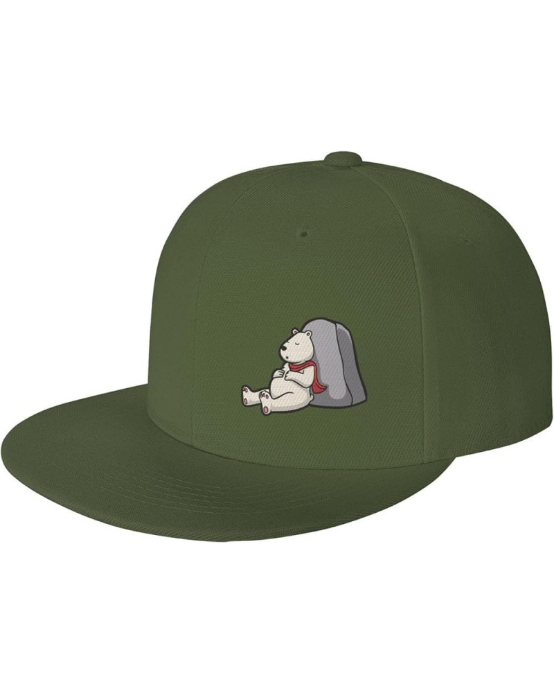 Cartoon Polar Bears Sleep On Rocks Snapback Hat Baseball Cap for Men Women Hip Hop Style Flat-Brimmed Hats Moss Green $10.64 ...