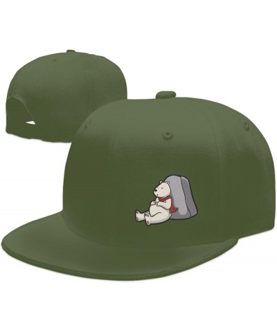 Cartoon Polar Bears Sleep On Rocks Snapback Hat Baseball Cap for Men Women Hip Hop Style Flat-Brimmed Hats Moss Green $10.64 ...