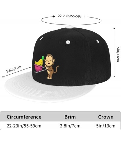 Cute Monkey Pushing Banana Baseball Cap for Men Women Snapback Hat Adjustable Flat Bill Hats White $13.10 Baseball Caps