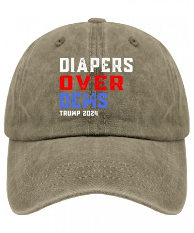 Funny Sarcastic Diapers Over Dems Trump 2024 Hat for Mens Funny Baseball Cap Soft Washed Running hat Light Weight Pigment Kha...