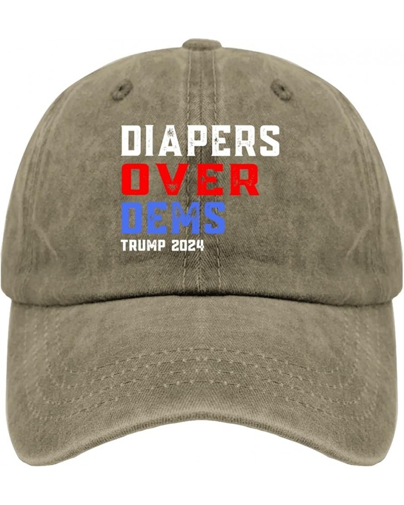 Funny Sarcastic Diapers Over Dems Trump 2024 Hat for Mens Funny Baseball Cap Soft Washed Running hat Light Weight Pigment Kha...