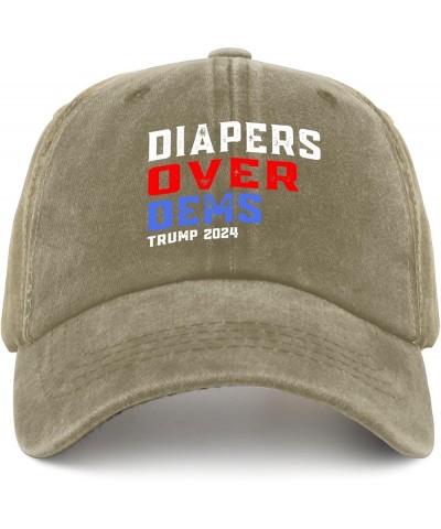 Funny Sarcastic Diapers Over Dems Trump 2024 Hat for Mens Funny Baseball Cap Soft Washed Running hat Light Weight Pigment Kha...