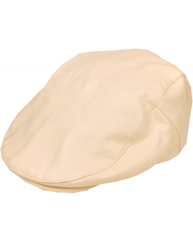 Fashion Flat Cap for Men, Beret PU Leather Golf Newsboy Caps Warm Solid Color Driving Duckbill Hats (Color : White, Size : On...