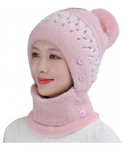 Winter Knitted Hat Neck One Piece Cycling Plush Thickened Pullover Woolen Hat/119 Pink $24.89 Skullies & Beanies