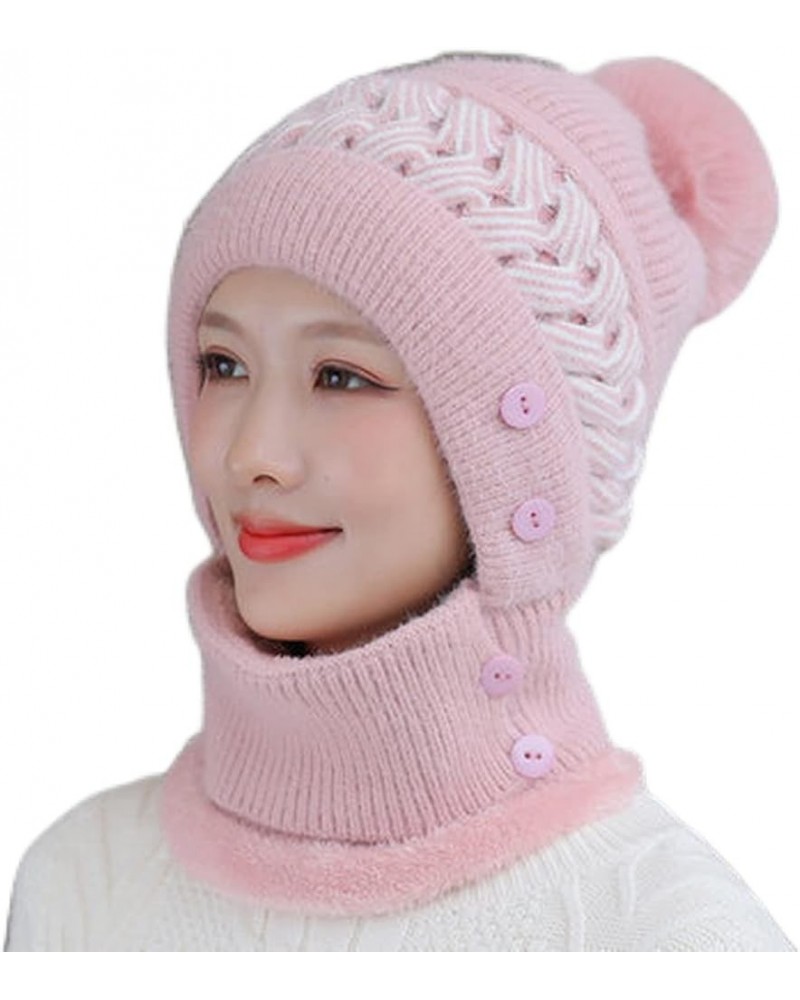 Winter Knitted Hat Neck One Piece Cycling Plush Thickened Pullover Woolen Hat/119 Pink $24.89 Skullies & Beanies