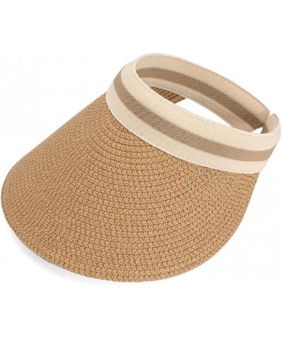 Women Summer Sun Hat Lady's Portable Beach Visor Bowknot Straw Hat Khaki4 $12.38 Sun Hats