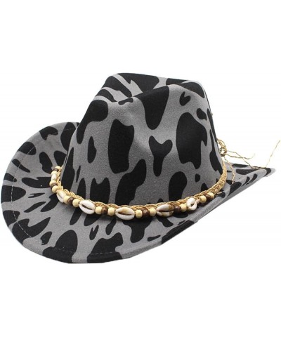 Cow Print Cowboy Hat Wool Felt Cowgirl Hat for Women Stylish Roll Up Wide Brim Four Seasons Outback Hat Shell Belt Khaki $27....