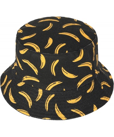 Unisex Cute Print Bucket Hat Summer Travel Fisherman Cap for Women Men Teens Banana Black $10.79 Bucket Hats