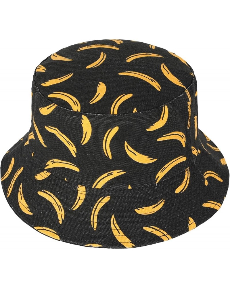 Unisex Cute Print Bucket Hat Summer Travel Fisherman Cap for Women Men Teens Banana Black $10.79 Bucket Hats