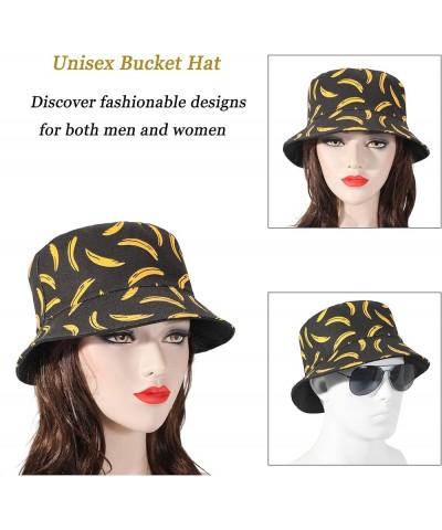 Unisex Cute Print Bucket Hat Summer Travel Fisherman Cap for Women Men Teens Banana Black $10.79 Bucket Hats