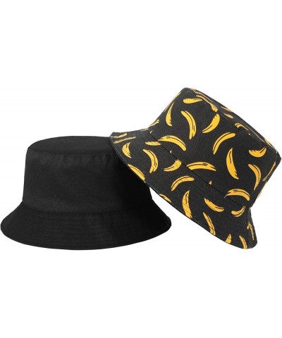 Unisex Cute Print Bucket Hat Summer Travel Fisherman Cap for Women Men Teens Banana Black $10.79 Bucket Hats