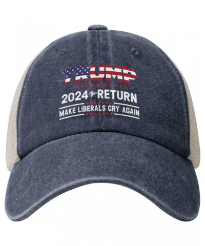 Donald Trump 2024 The Return Make Liberals Cry Again Trump Lovers Gifts Cowboy Hat Adult Mesh Baseball Cap Black Navy Blue $8...