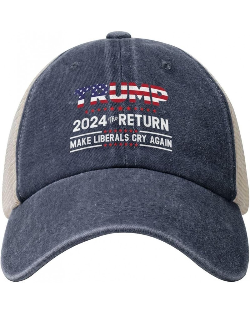 Donald Trump 2024 The Return Make Liberals Cry Again Trump Lovers Gifts Cowboy Hat Adult Mesh Baseball Cap Black Navy Blue $8...