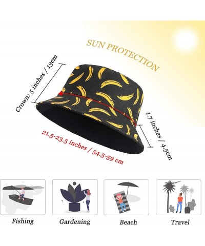 Unisex Cute Print Bucket Hat Summer Travel Fisherman Cap for Women Men Teens Banana Black $10.79 Bucket Hats