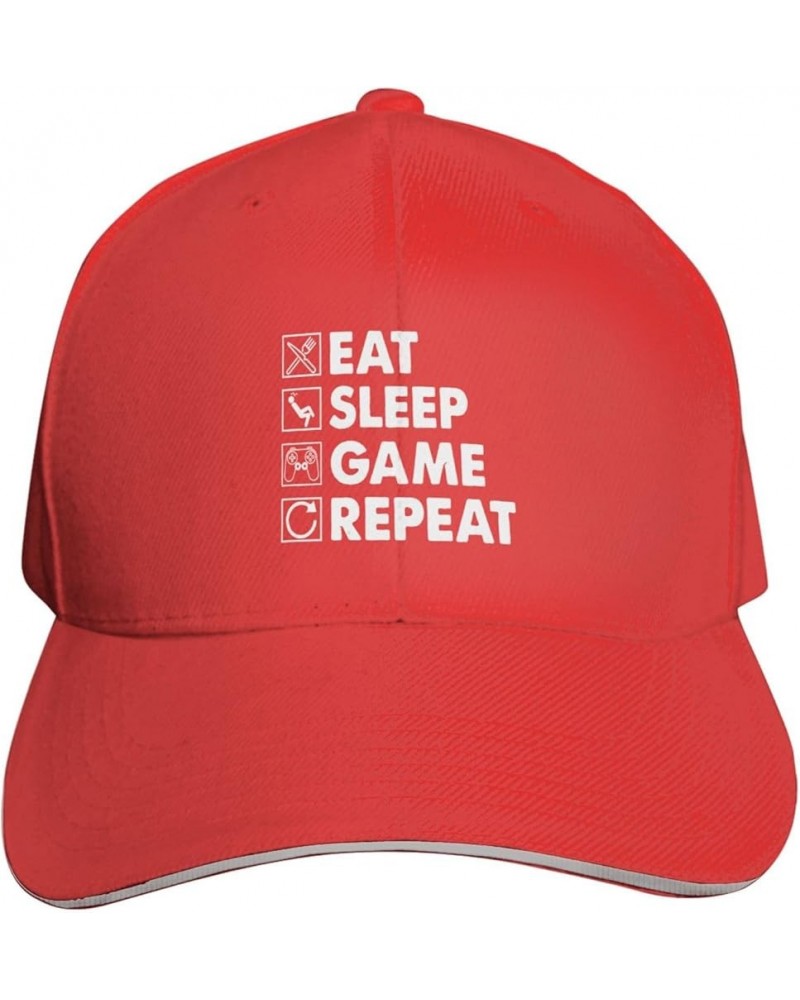 Eat Sleep Game Repeat Baseball Cap for Men Women Trucker Hat Adjustable Sports Hats Casual Caps Red $8.88 Baseball Caps